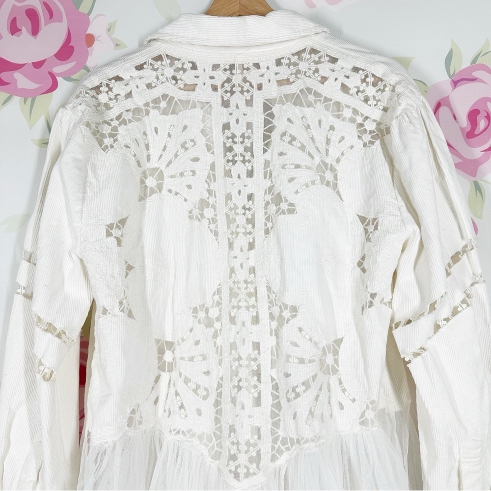 NEW Free People Bud Baby Maxi Floral Embroidered Tulle White Swan Top M - Picture 10 of 13